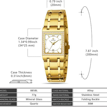WWOOR Womens Watches Luxury Small Stainless Steel Dainty Square Watches for Women with Date Waterproof Ladies Watches Elegant Dress Quartz Women's Wrist Watches Reloj para Mujer