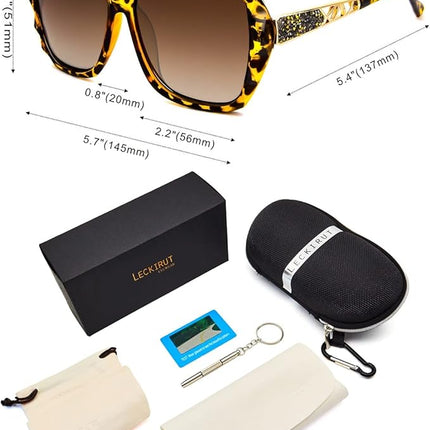 LECKIRUT Oversized Sunglasses for Women Polarized UV Protection Classic Fashion Ladies Shades Black Frame Gray Lens