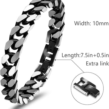 Bracelets for Men-Stainless Steel Fold Over Clasp Cuban Chain Men's Bracelet