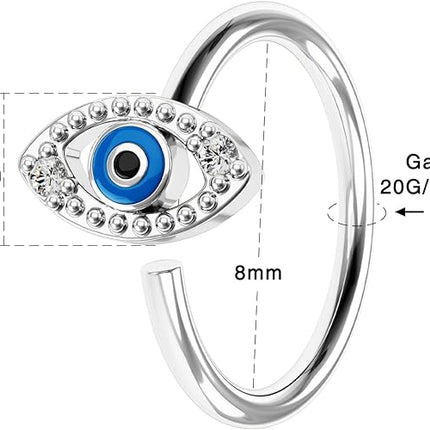 OUFER 20G Nose Ring Hoop，316L Stainless Steel Blue Evil Eye Cartilage Earrings，Nose Piercing