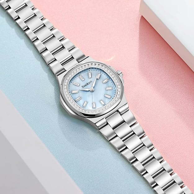 Szaikyri Elegant Watch for Women with Crystal Accented Solid Stainless Steel Band Ladies Dress Watch
