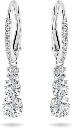Swarovski Stilla Attract Trilogy Drop Pierced Earrings with White Crystals on a Rhodium Plated Setting with Hinged Closure