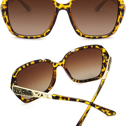 LECKIRUT Oversized Sunglasses for Women Polarized UV Protection Classic Fashion Ladies Shades Black Frame Gray Lens