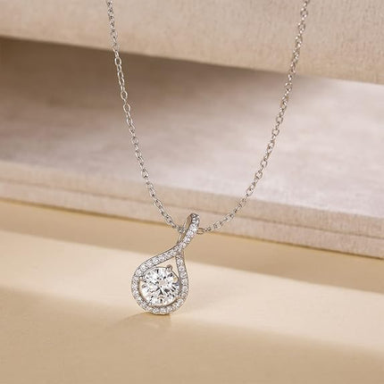 EAMTI 925 Sterling Silver Necklace for Women Cubic Zirconia Round Cut 1.25CT Pendant Necklace Dainty Jewelry Gifts for Women Mother's Day/Birthday/Anniversary Day/Valentine’s Day