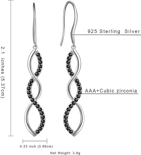 Aurora Tears 925 Sterling Silver Infinity Dangle Earrings Women Crystal Drop Earrings AAA+ Cubic Zirconia Hook Earrings Girls Dating Jewelry DE0062