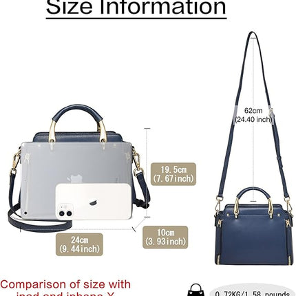 FOXER Leather Handbags for Women, Genuine Leather Ladies Top-handle Bags with Adjustable Shoulder Strap Women's Crossbody Bag Womens Real Cowhide Satchels Leather Messenger Tote Bags(Dark Blue)