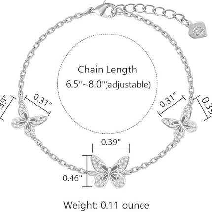 Butterfly, Evil Eye Bracelets for Women Girls 18K Gold Plated with Cubic Zirconia