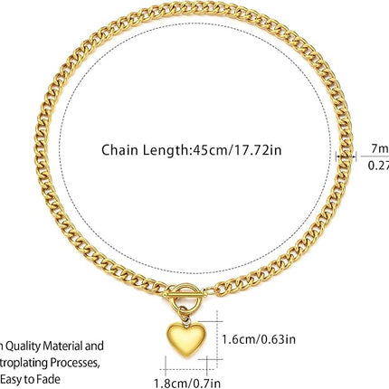 FEEL STYLE Chunky Gold Necklace for Women - 18K Gold Plated Heart Lock Charm Necklace - Cuban Chain Link U Shaped Bamboo Paperclip Choker Necklace - Statement Jewelry Gifts for Women