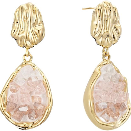 SIXFOX 14K Gold Plated Gold Statement Earrings for Women Trendy Geometric Teardrop Drop Dangle Earrings with Crystal 925 Sterling Silver Posts Chunky Stud Earrings Fashion Jewelry Gift