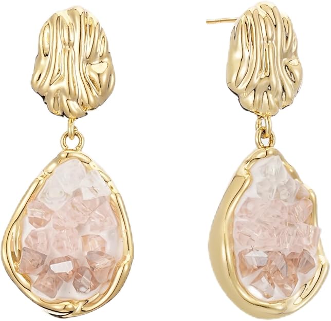 SIXFOX 14K Gold Plated Gold Statement Earrings for Women Trendy Geometric Teardrop Drop Dangle Earrings with Crystal 925 Sterling Silver Posts Chunky Stud Earrings Fashion Jewelry Gift