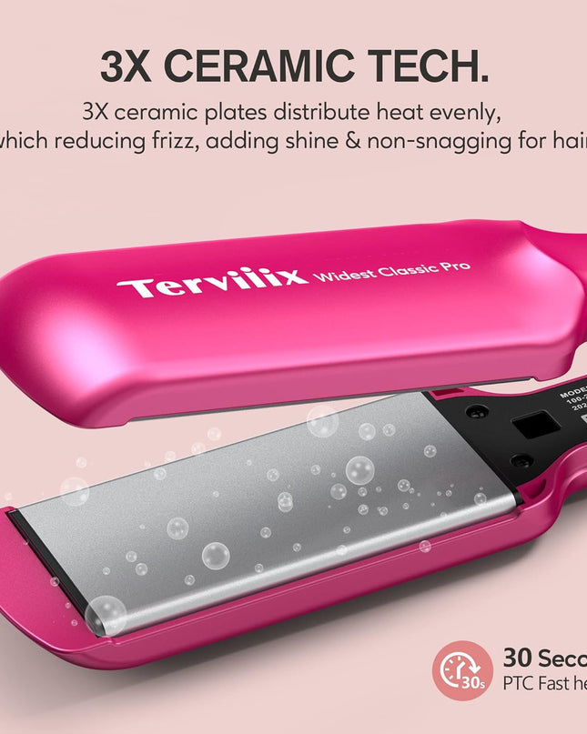 Terviiix Flat Iron Hair Straightener, 2 Inch Widest Ceramic Flat Iron for Hair, Professional Straightening Irons with Adjustable Temp, Fast Styling for Silky Smooth Hair, Dual Voltage, Auto Off, Pink