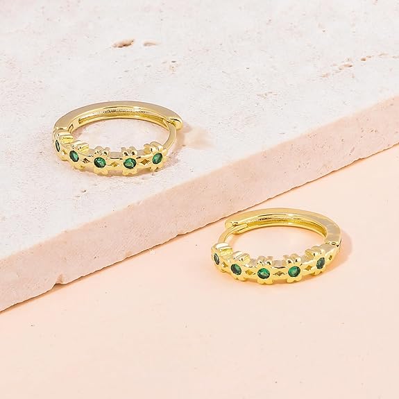 CiNily Small Hoop Earrings for Women Girls Flower Cubic Zirconia Huggie Earrings Hypoallergenic 14K Yellow Gold Plated Cartilage Earrings