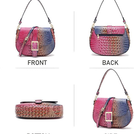 Leather Bags for Women Luxury Handbag Flap Purse Crocodile Pattern Crossbody Ladies Gradient Color Shoulder Bag