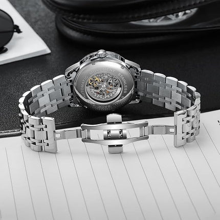 Men's Watch Automatic Hollow Mechanical Roulette Wheel Design 30M Waterproof Casual Fashion Wristwatches for Men