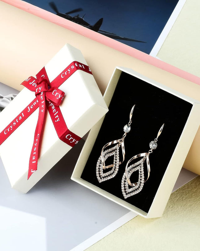 Dangle Earrings for Women and Teen Girls, 925 Silver Handmade Linear Swirl Wire Bohemian Boho Diamonds Earrings, Gifts for Women (Rose Gold, Hoho Diamonds)