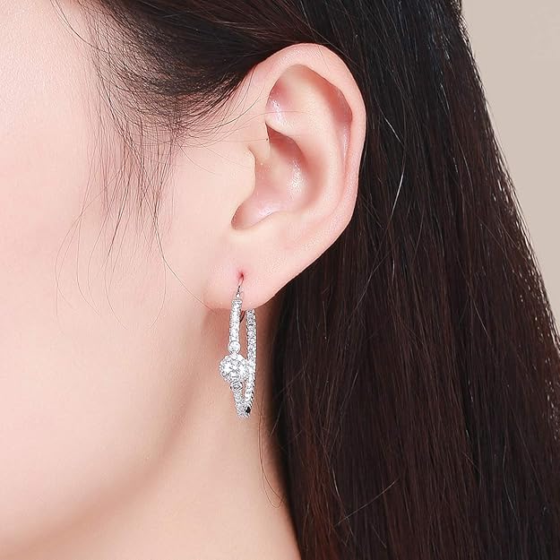 BISAER Gold Hoop Earrings for Women Large 14K White Gold Plated Huggie Earrings Cubic Zirconia Huggie Hoop Earring Cartilage Piercing Earrings Ear Cuff for Women