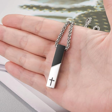 XIUDA Cremation Urn Necklace for Ashes Urn Jewelry Cross Cube Ash Necklace Memorial Pendant Keepsake Jewelry for Men