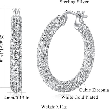 CiNily Hoop Earrings for Women Hypoallergenic, 14K Gold Plated 925 Sterling Silver Lightweight Mult-colors Crystal CZ Chunky Open Hoops Earrings Jewelry Gifts for Sensitive Ears 28mm/1.2"