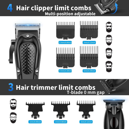 HIENA PRO Hair Clippers for Men Professional, Cordless Barber Clipper & T-Blade Beard/Hair Trimmer Set, Electric Razor Foil Shaver Nose Trimmer Barber Kit, Men's Hair Cutting Kit
