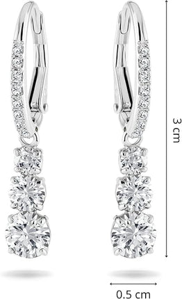 Swarovski Stilla Attract Trilogy Drop Pierced Earrings with White Crystals on a Rhodium Plated Setting with Hinged Closure