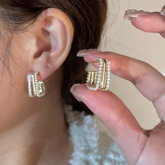 Gold Silsve Chunky Hoop Earrings for Women Stainless Steel Lightweight Hollow Oval Drop Hoops Earring Fashion Hypoallergenic Jewelry for Women Girls