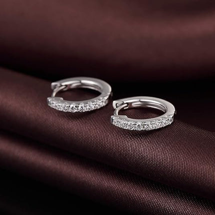Jiamiaoi Small Hoop Earrings for Men Women 925 Sterling Silver Hoop Earrings Hypoallergenic Round CZ Diamond Hoop Earrings 15mm-20mm Cubic Zirconia Silver Huggie Hoop Earrings Circle