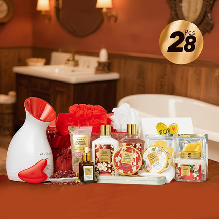 27Pcs Rose Spa Skin Care Gifts Set, Bath Set, Spa Gift Baskets for Women