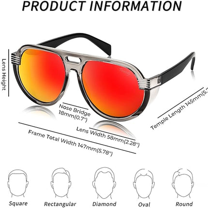 FEISEDY Steampunk with Side Shields Aviator Sunglasses for Men Women 80s Retro Flat Top Oversized Polarized Shades B0096