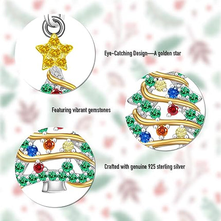 Christmas Earrings Christmas Tree Earrings for Women Sterling Silver Ribbon Green Xmas Tree Colorful Zircon Winter Dangle Studs Holiday Jewelry Gifts