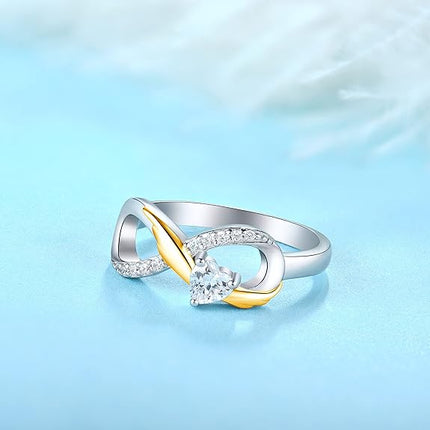 STARCHENIE Infinity Promise Ring 925 Sterling Silver Angel Wings Heart Ring for Women Size 5-10