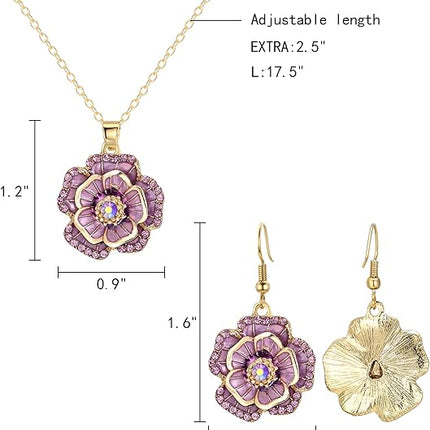 EleQueen Rhinestone Crystal Enamel Flower Necklace Earrings Set 18K Gold Plated Hypoallergenic Jewelry Sets Gift for Women Girls