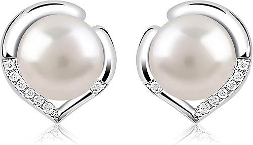 QUADRI Pearl Earrings for Women – 925 Sterling Silver Earrings Heart Shaped – Cultured Pearl 6.5 mm - Jewelry Earrings Gift Idea – Box Included – Jewelry fo Women Made in Italy