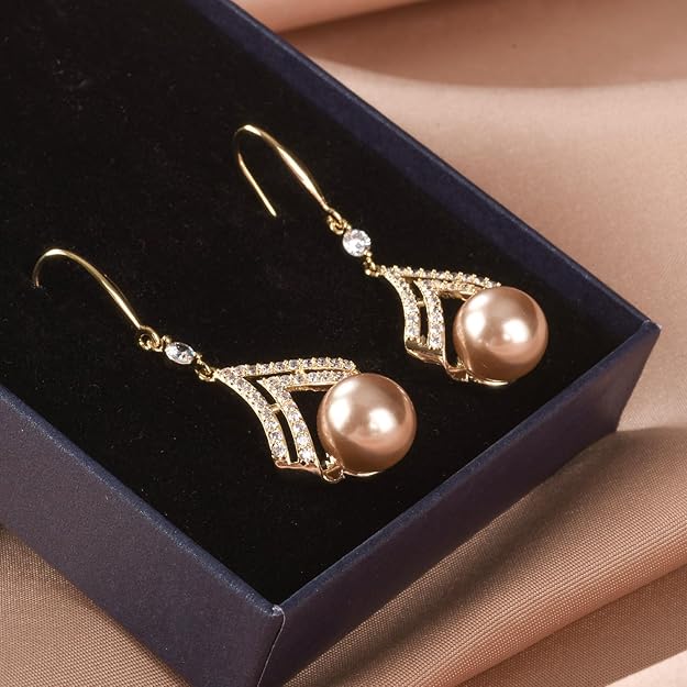 Pearl Earrings for Women, Dainty 14K Gold Plated/925 Sterling Silver Drop Pearls Dangle Earrings, Fashion Hypoallergenic Jewelry Gifts for Women