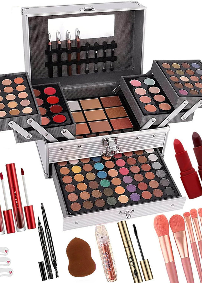 UNIFULL 132 Color All- In- One Makeup For Women Full Kit,Professional Makeup Kit,Makeup Gift Set for Women,Girls&Teens,Include eyeshadow/lipstick/concealer/Lip Gloss/Eyeliner/Mascara（006N2-Silver）