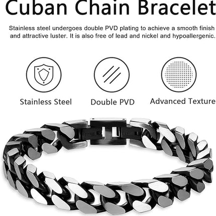 Bracelets for Men-Stainless Steel Fold Over Clasp Cuban Chain Men's Bracelet