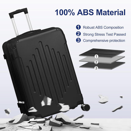 Karl home Luggage Set 4 Piece Suitcase Sets with TSA Lock Moulded Corner 4 Spinner Wheels, ABS Hardside Trolley Travel Case for Carry On Check-in Business Trip, Black (16/20/24/28)