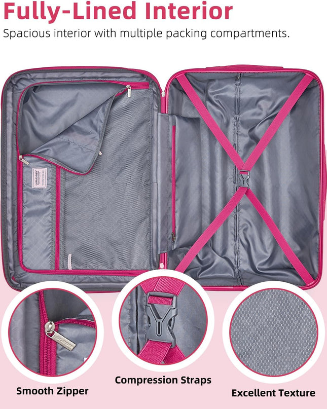 LARVENDER Carry on Luggage Sets 3 Piece, 20 Inch Suitcases, Berry Sparkling