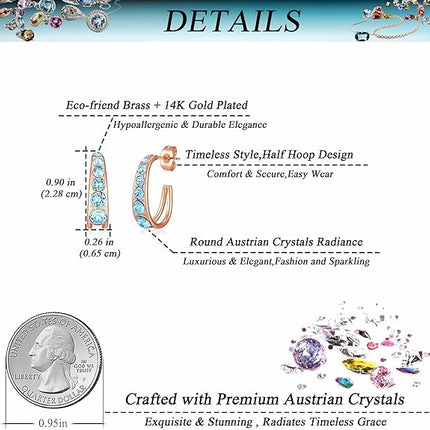 Stunning Austrian Crystal Open Half Hoop Earrings for Women 14K Gold Plated Hypoallergenic Fashion Jewelry