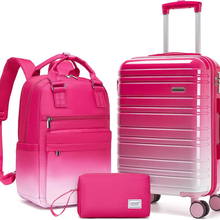 LARVENDER Carry on Luggage Sets 3 Piece, 20 Inch Suitcases, Berry Sparkling