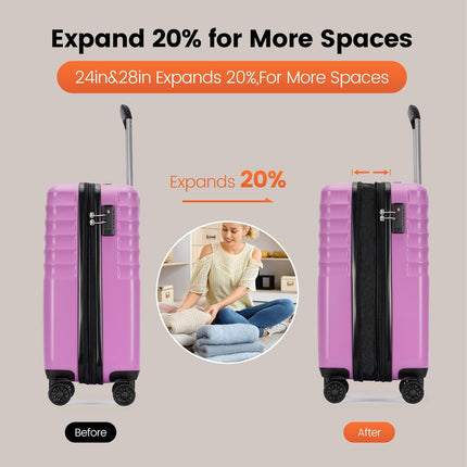 GinzaTravel 3-Piece Luggage Sets Expandable Suitcases with 4 Wheels PC+ABS Durable Hardside Luggage sets TSA lock (Purple, 3-Piece Set(20"/25"/29"))