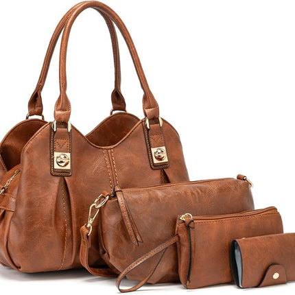 KingTo 4pcs Purses Retro Tote Handbags for Women Stylish Shoulder Bags Soft Top Handle Satchel Set