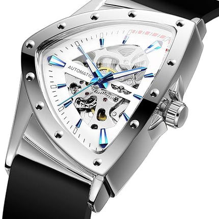 FORSINING New Men Waterproof Skeleton Triangular Mechanical Wrist Watch with Silicone Strap
