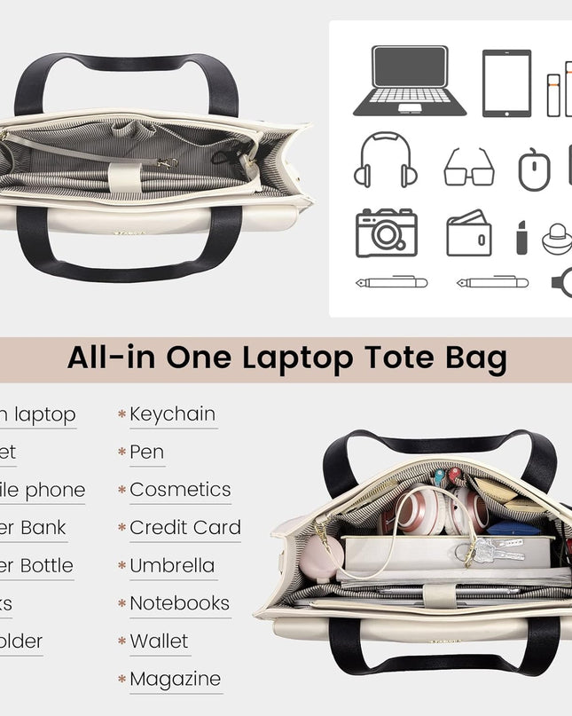 LOVEVOOK Laptop Tote for Women - 15.6 Inch Professional Leather Computer Briefcase - Waterproof Shoulder Bag - Large Capacity Business & Office Bag