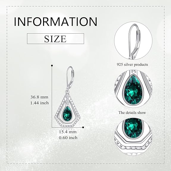 Sterling Silver Filigree Earrings Created Emerald Ruby Dangle Drop Dangly Leverback Earrings Valentine's Day Jewelry Gifts for Women