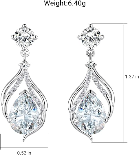 Silver Dangle Drop Earrings for Women, Cubic Zirconia Teardrop Earrings, Diamond Drop Earrings Bridal Wedding Earrings Jewelry Gift