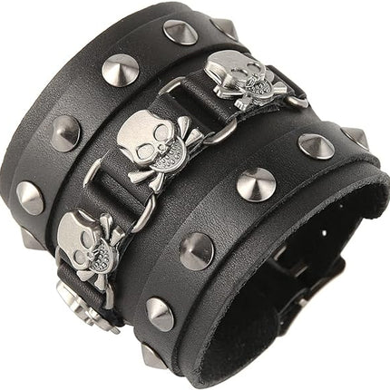 Men's Wide Cuff Wristband Punk Rock Motorbike Wide Belt Leather Bracelet STWTR