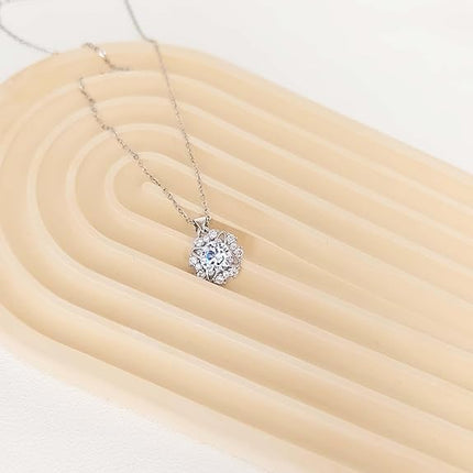 Moissanite Diamond Necklaces for Women, 1CT 14K White Gold plated Sterling Silver Hypoallergenic Necklaces Pendant Jewelry Gifts for Women