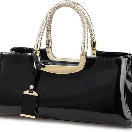HOXIS Glossy Faux Patent Leather Structured Shoulder Handbag Women Evening Party Satchel