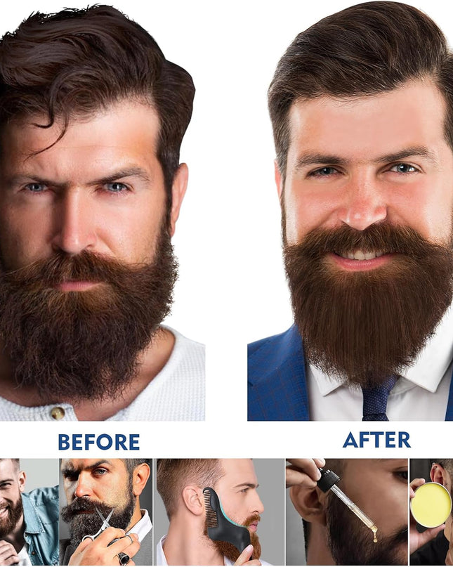Beard Straightener Kit for Man- Heated Grooming Beard Brush, Beard Balm,Comb,Beard Growth Oil, Value Gift Set for Fathers Day,No-Scald,for Soft,Thick,Curly Beard,Prevent Damage