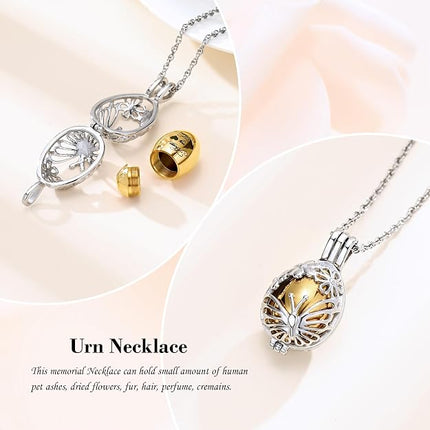 Minicremation Teardrop Butterfly Urn Necklace for Ashes Stainless Stee Hollow Mini Keepsake Urn for Women Men Cremation Memorial Pendant Keepsake Jewelry